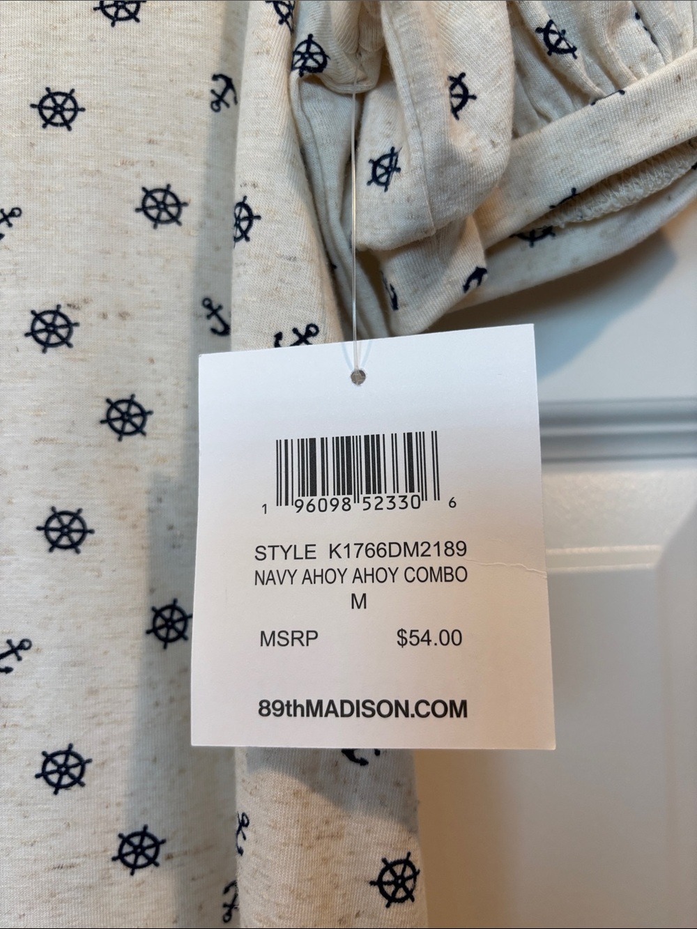 Madison Cream Top with Navy Nautical Motif and Puff Sleeves - Picture 2 of 4